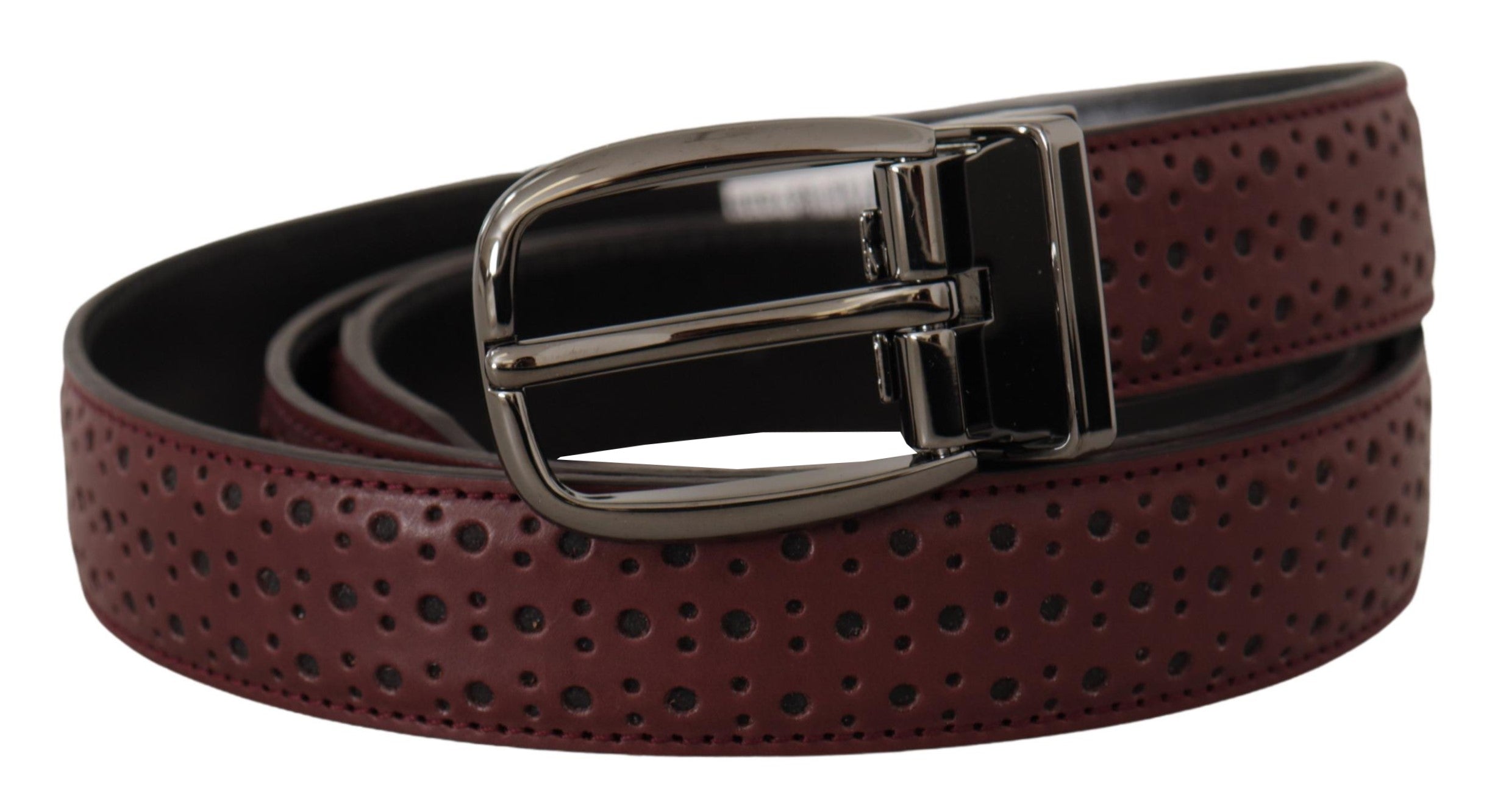 Dolce & Gabbana Brown Perforated Leather Metal Buckle Men's Belt