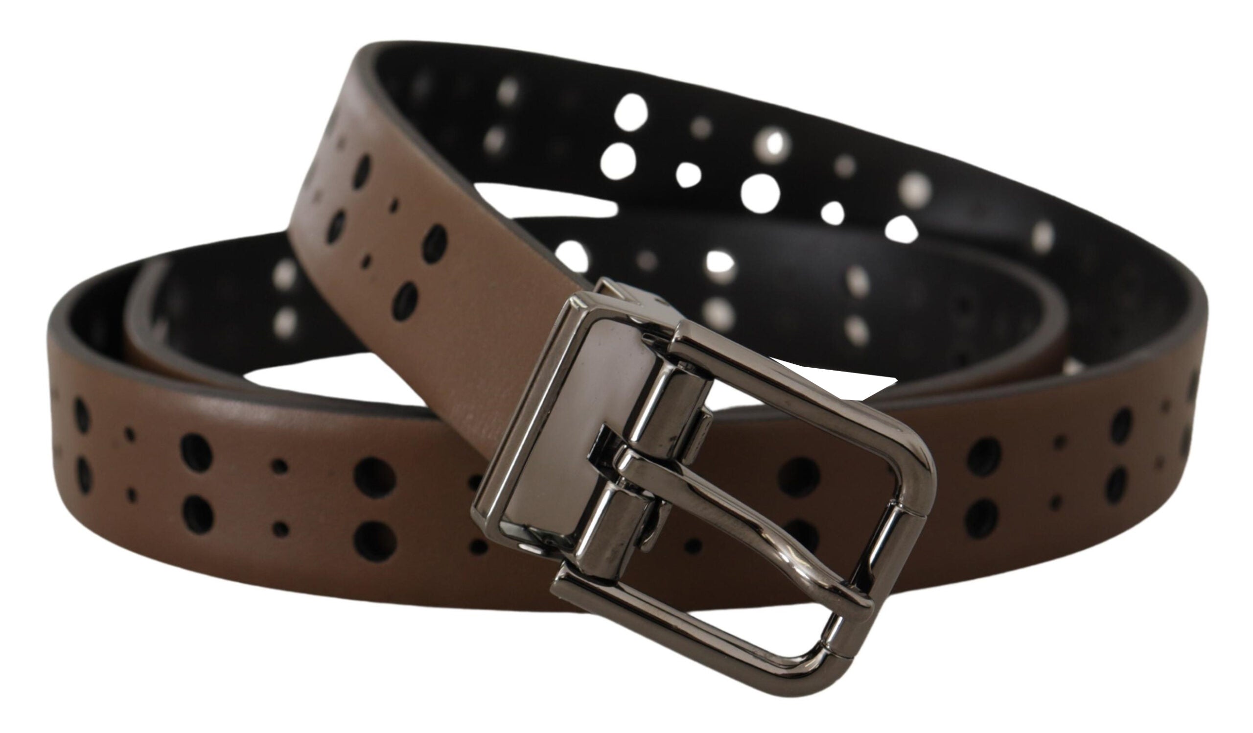 Dolce & Gabbana Dark Brown Perforated Leather Metal Men's Belt