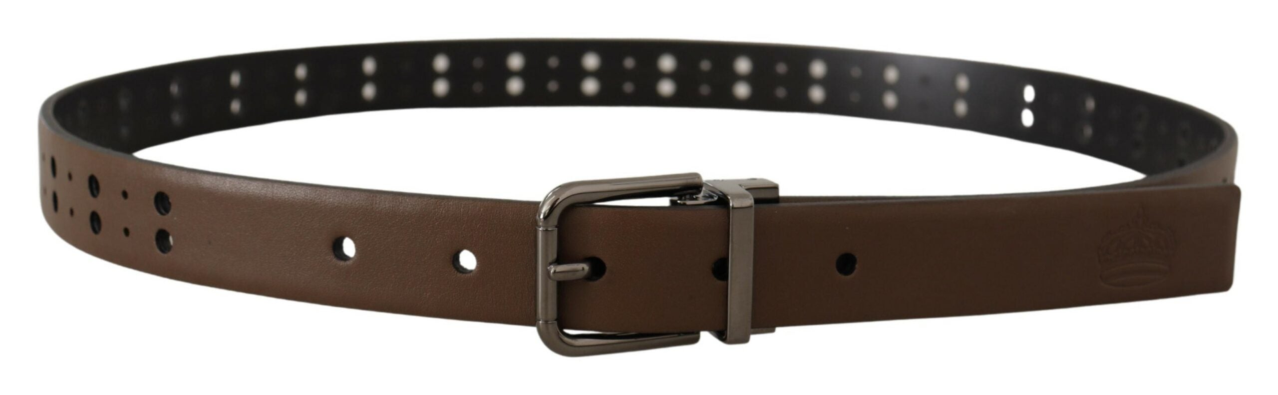 Dolce & Gabbana Dark Brown Perforated Leather Metal Men's Belt