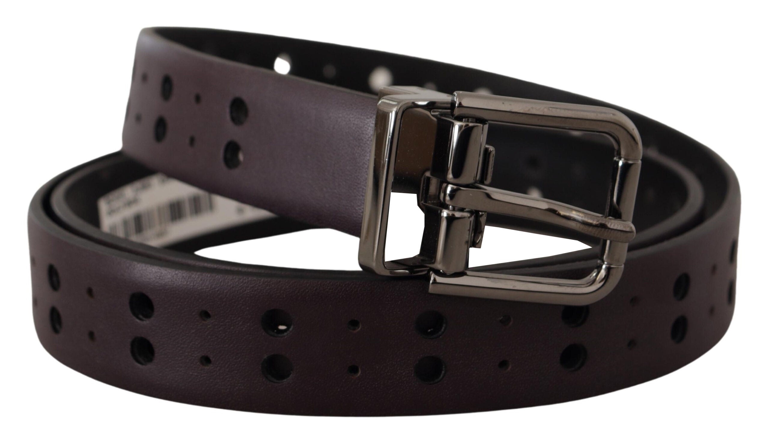 Dolce & Gabbana Burgundy Leather Perforated Metal Buckle Men's Belt