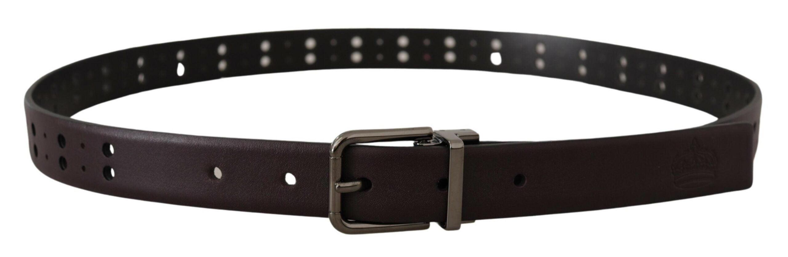 Dolce & Gabbana Burgundy Leather Perforated Metal Buckle Men's Belt