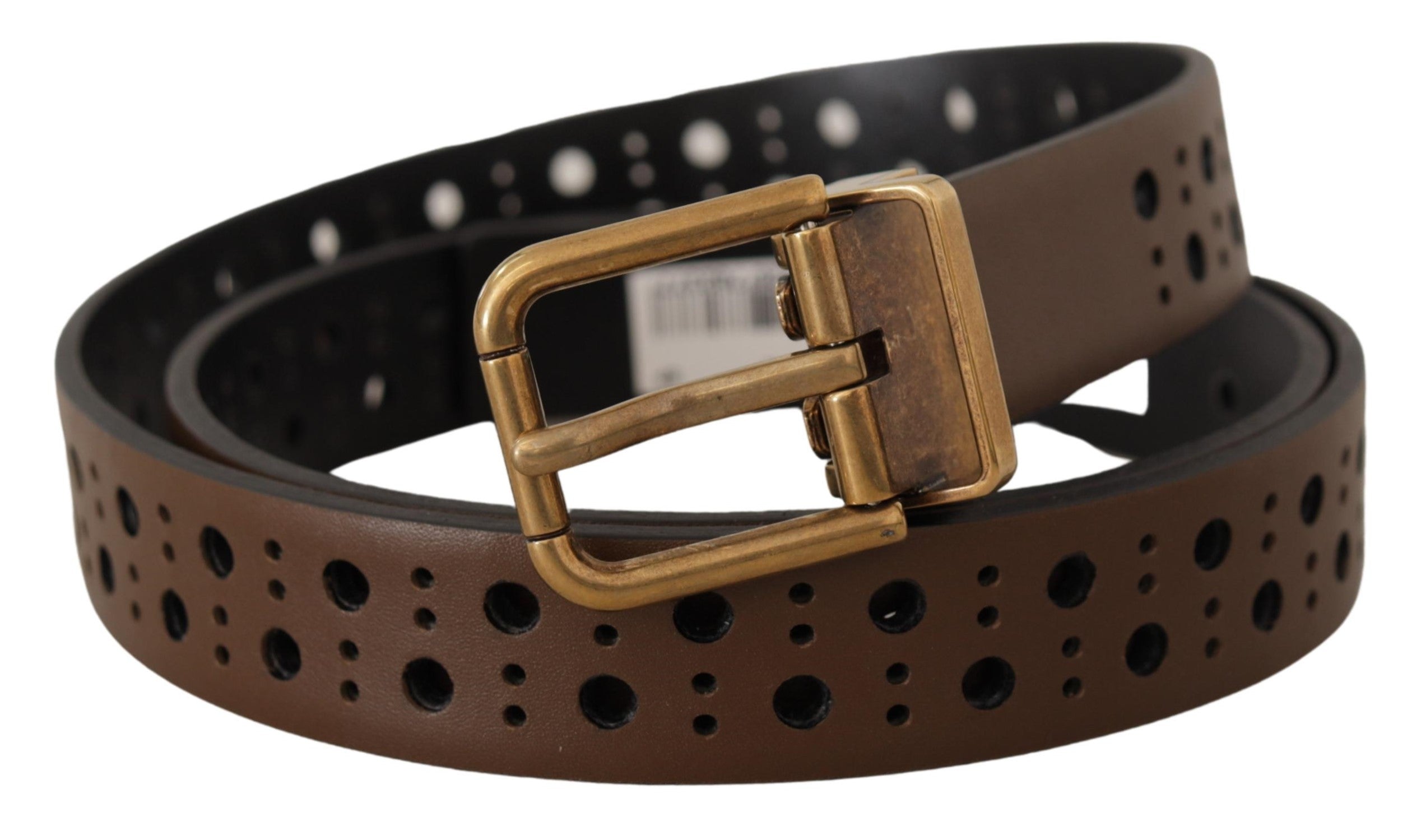 Dolce & Gabbana Brown Leather Perforated Crown Men's Belt