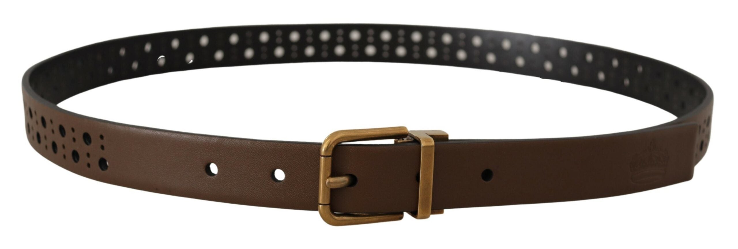 Dolce & Gabbana Brown Leather Perforated Crown Men's Belt