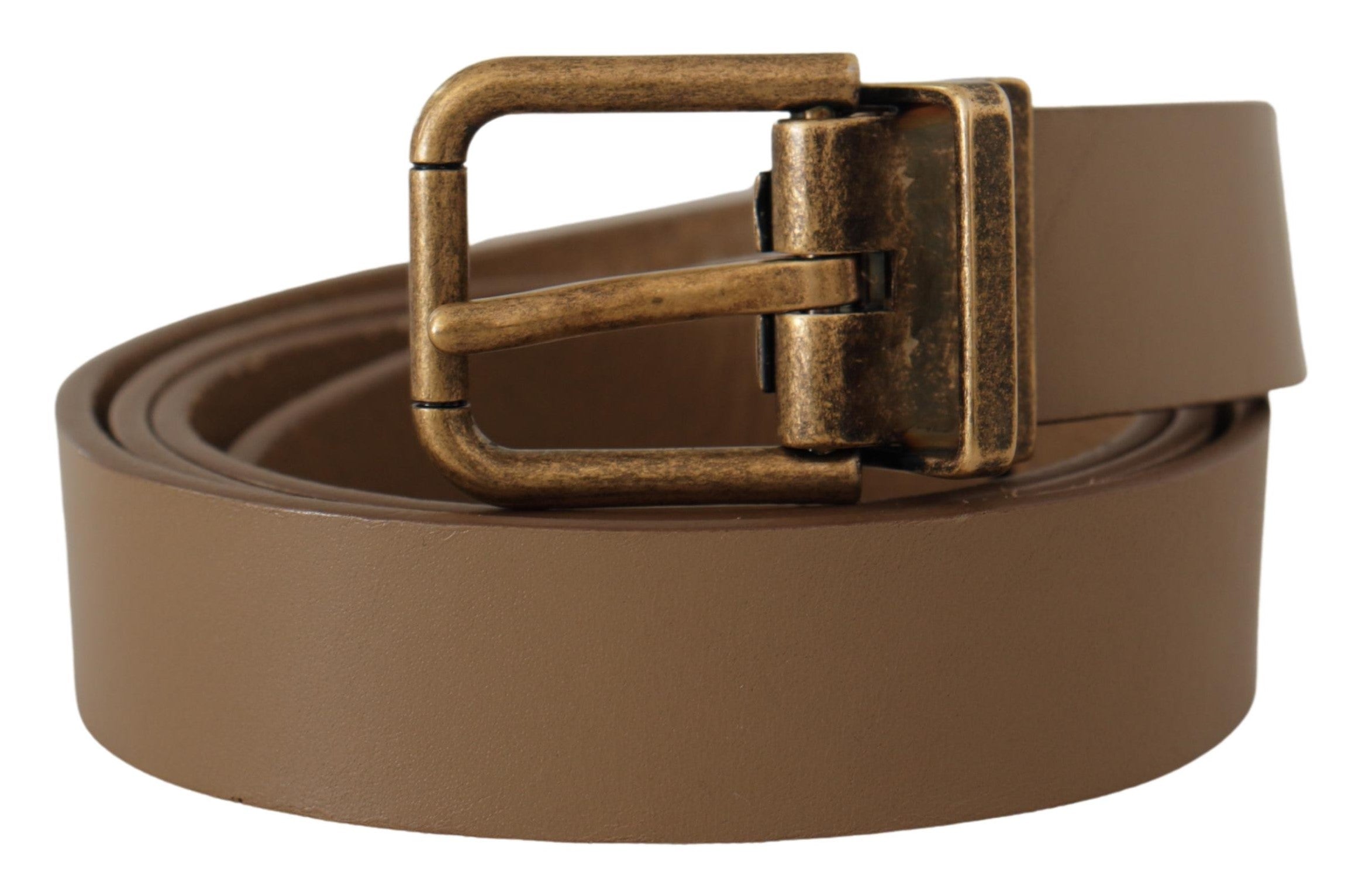 Dolce & Gabbana Brown Solid Leather Brass Buckle Classic Men's Belt