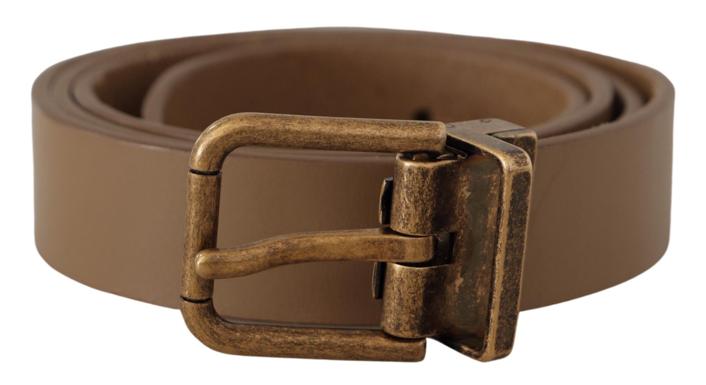 Dolce & Gabbana Elegant Brown Leather Belt with Brass Tone Men's Buckle