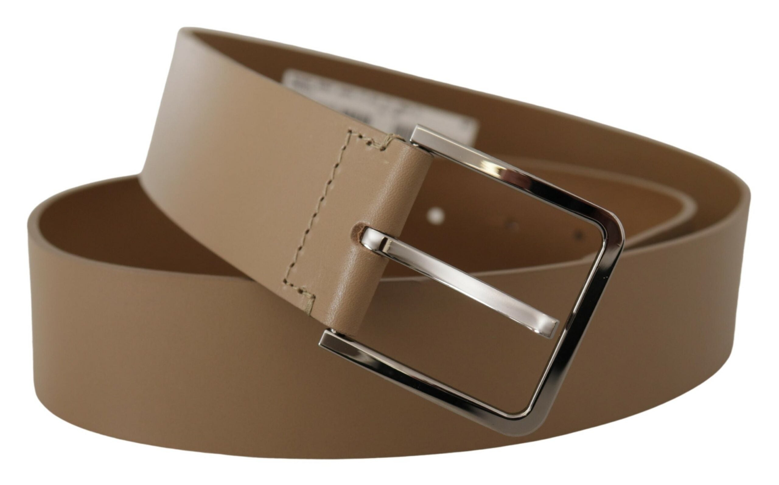 Dolce & Gabbana Beige Calf Leather Wide Silver Metal Men's Belt