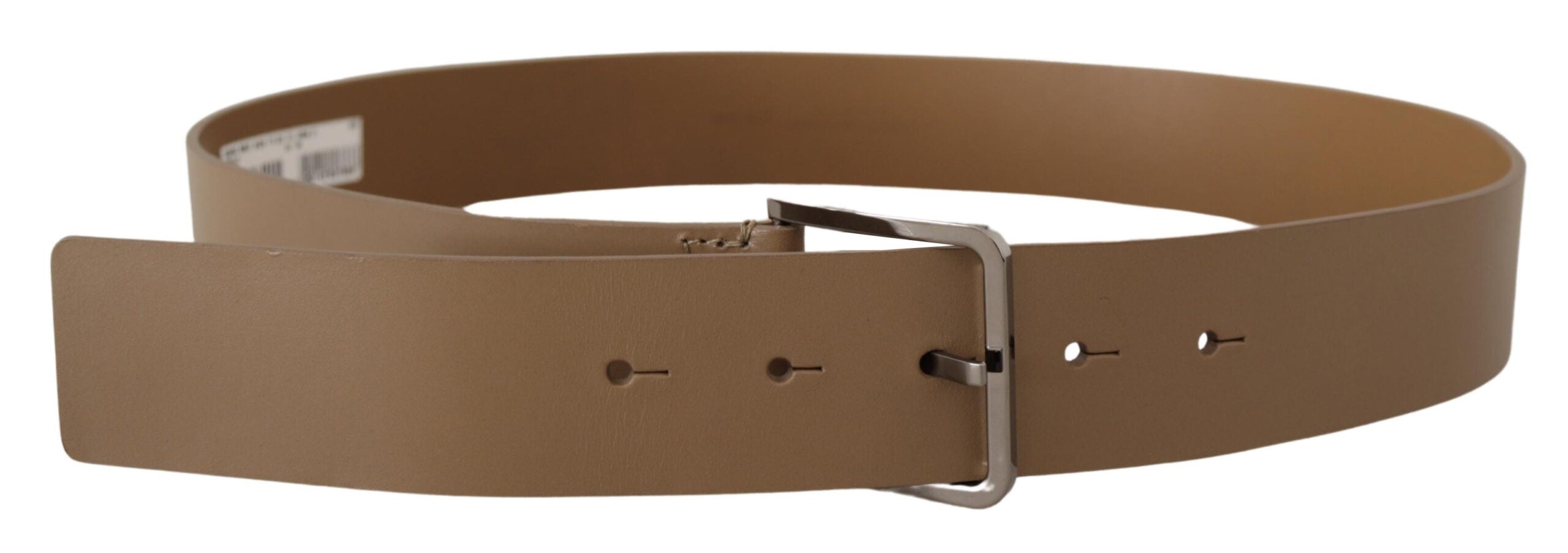Dolce & Gabbana Beige Calf Leather Wide Silver Metal Men's Belt