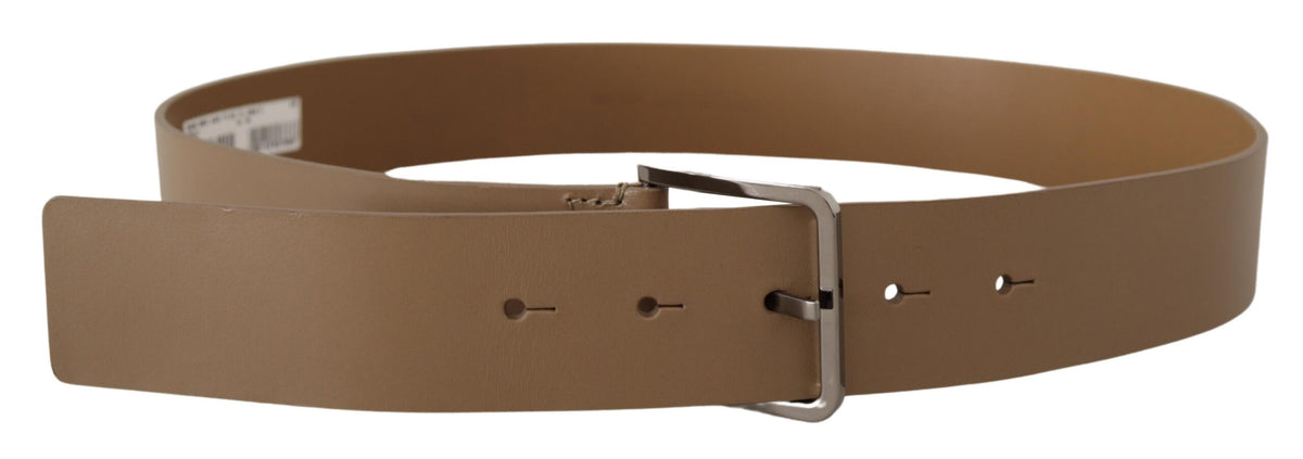 Dolce & Gabbana Beige Calf Leather Wide Silver Metal Men's Belt