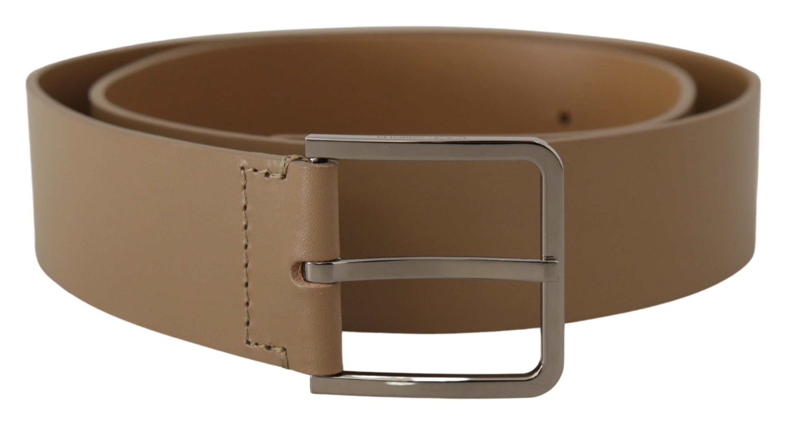 Dolce & Gabbana Beige Calf Leather Wide Silver Metal Men's Belt