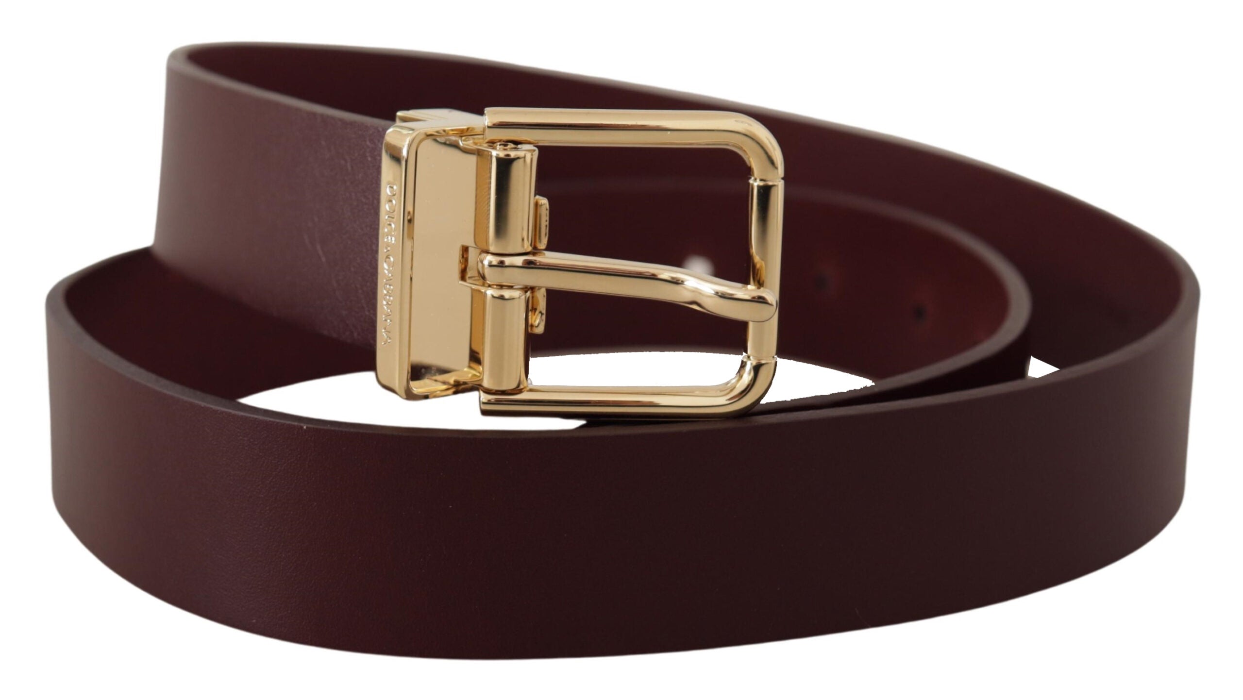 Dolce & Gabbana Maroon Vitello Leather Gold Metal Buckle Men's Belt
