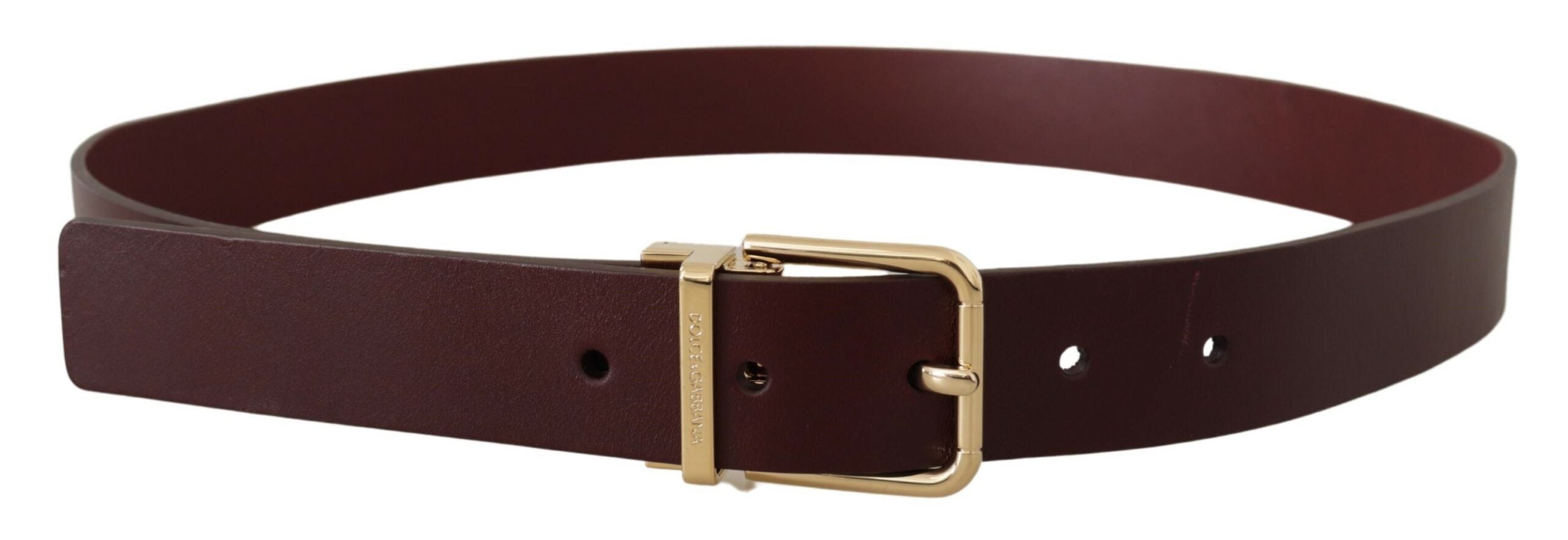 Dolce & Gabbana Maroon Vitello Leather Gold Metal Buckle Men's Belt