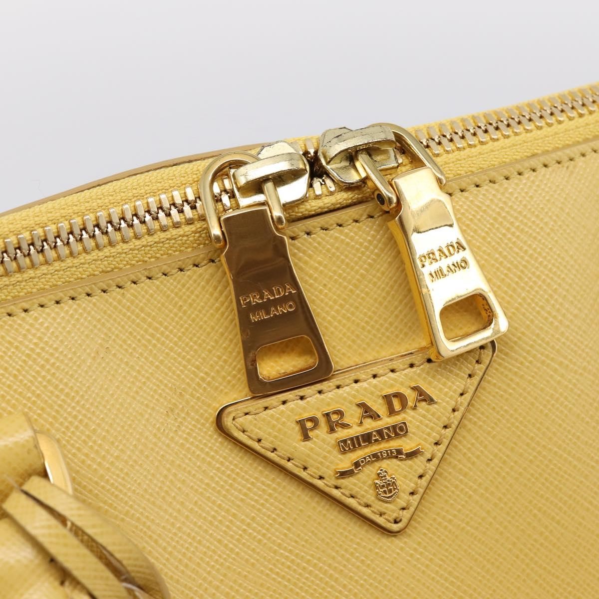 Prada Promenade Saffiano Leather Yellow Leather Handbag (Pre-Owned)