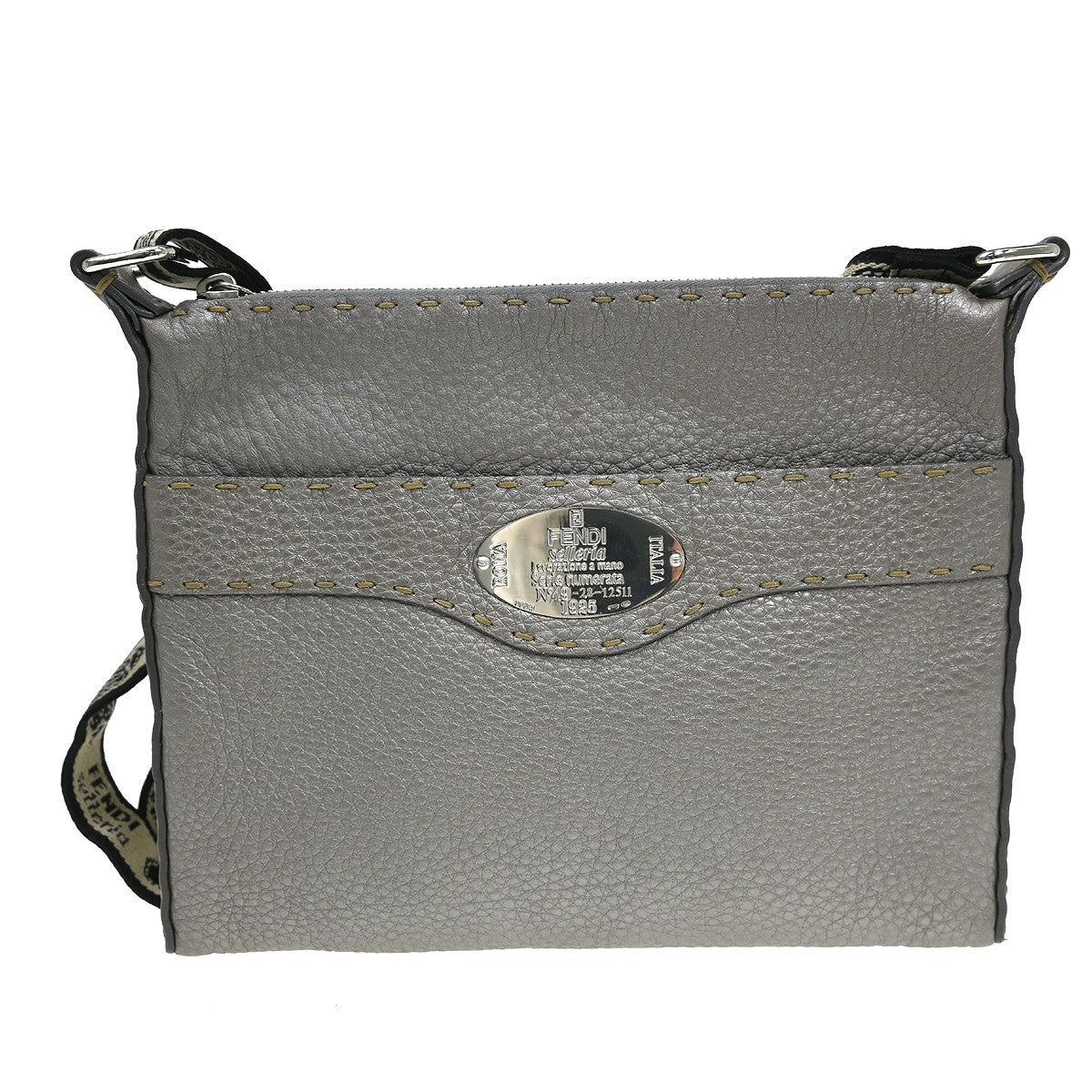 Fendi Vintage Selleria Zip Messenger Leather Silver Leather Shoulder Bag Bag (Pre-Owned)