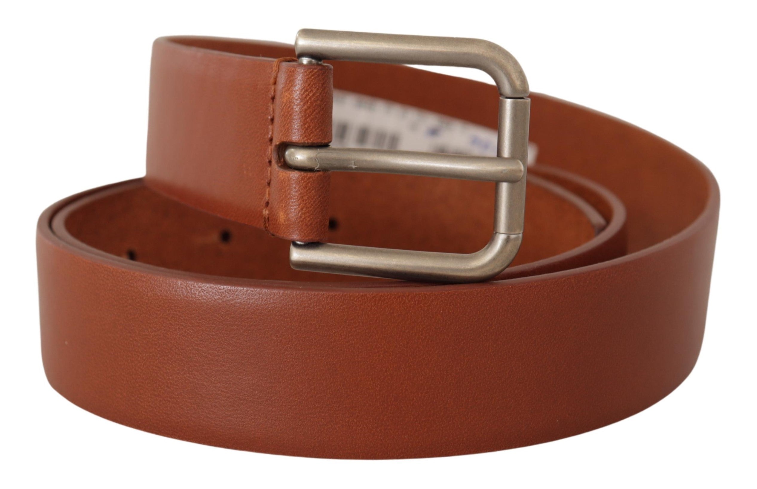 Dolce & Gabbana Brown Calf Leather Silver Tone Metal Buckle Men's Belt
