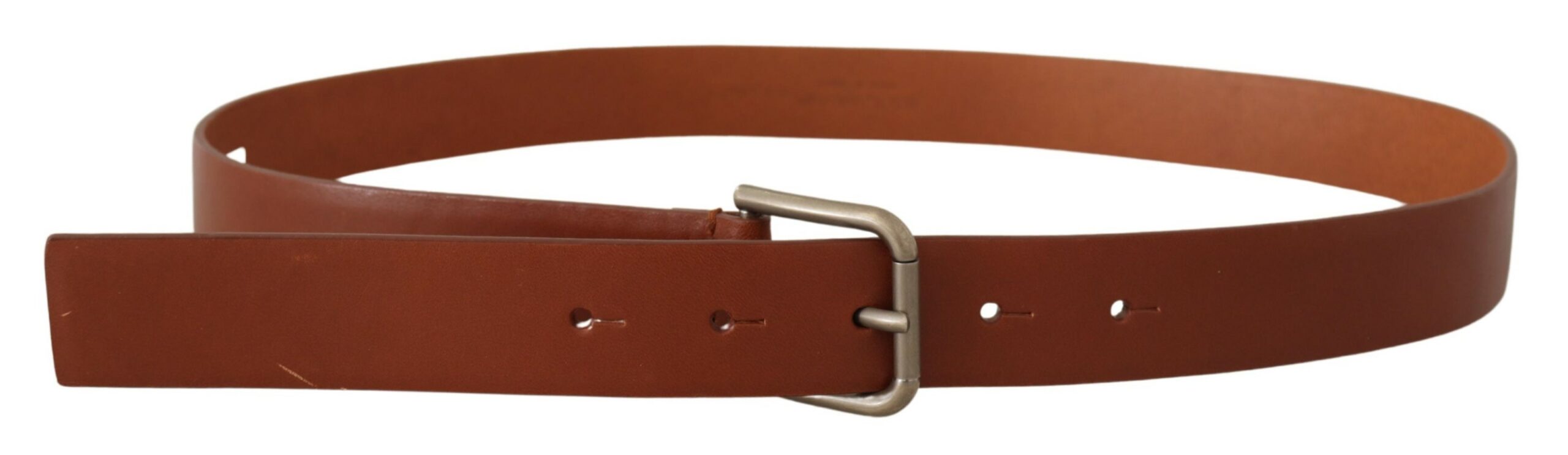 Dolce & Gabbana Brown Calf Leather Silver Tone Metal Buckle Men's Belt