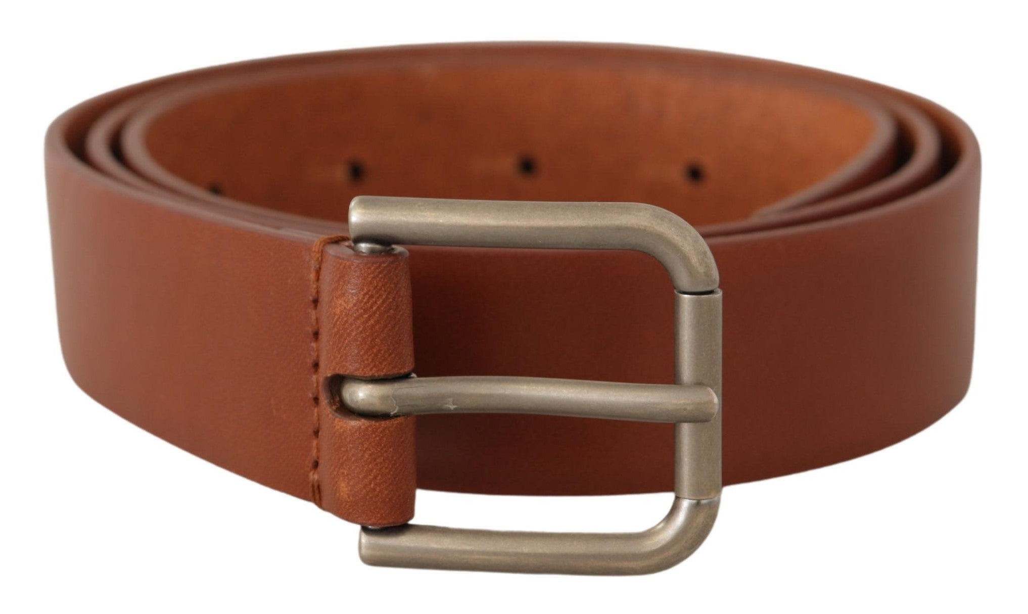 Dolce & Gabbana Brown Calf Leather Silver Tone Metal Buckle Men's Belt