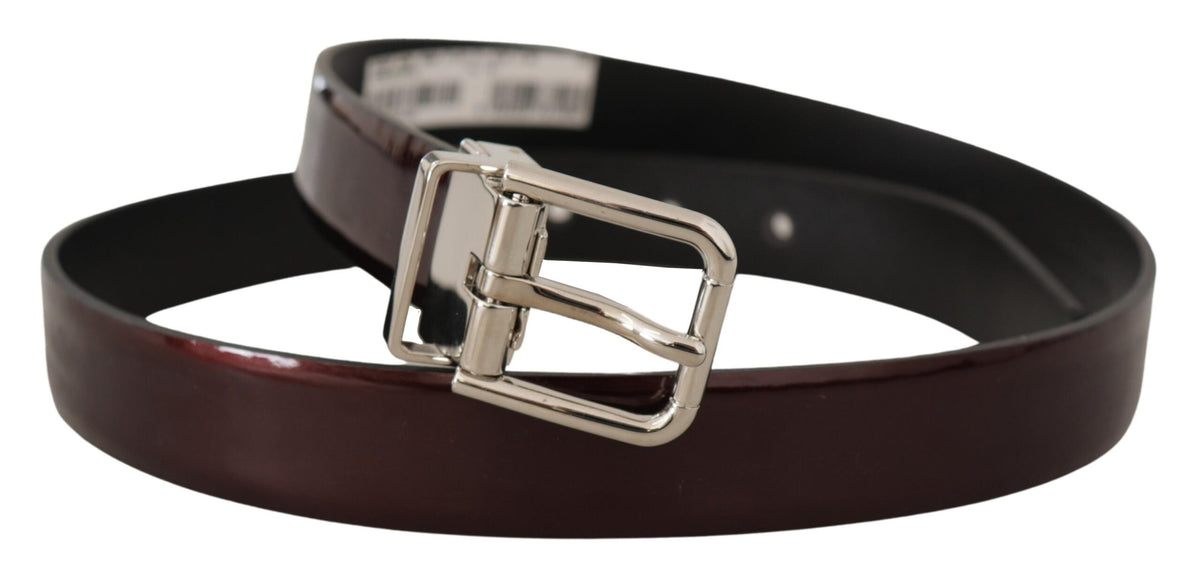Dolce & Gabbana Brown Patent Leather Silver Metal Buckle Men's Belt