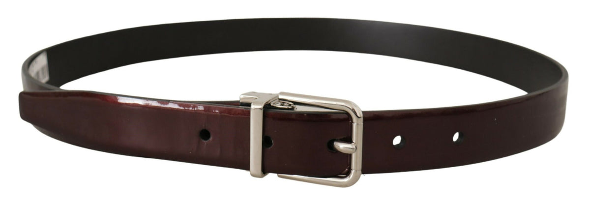 Dolce & Gabbana Brown Patent Leather Silver Metal Buckle Men's Belt