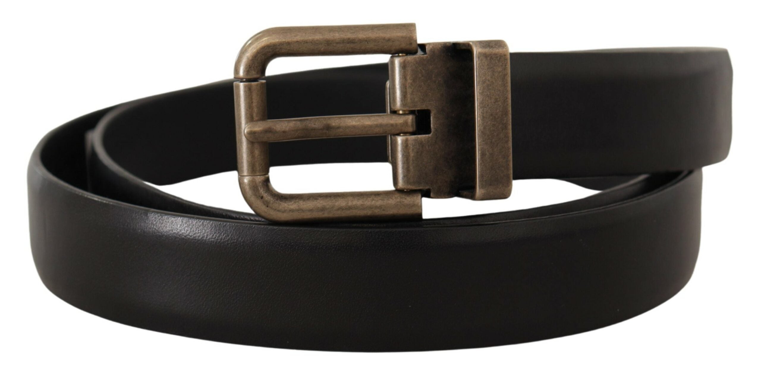Dolce & Gabbana Black Calf Leather Brushed Brass Box Buckle Men's Belt