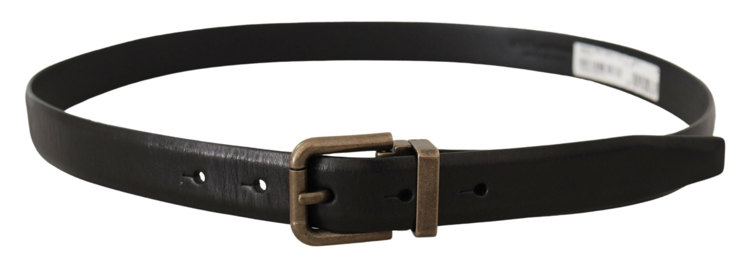 Dolce & Gabbana Black Calf Leather Brushed Brass Box Buckle Men's Belt
