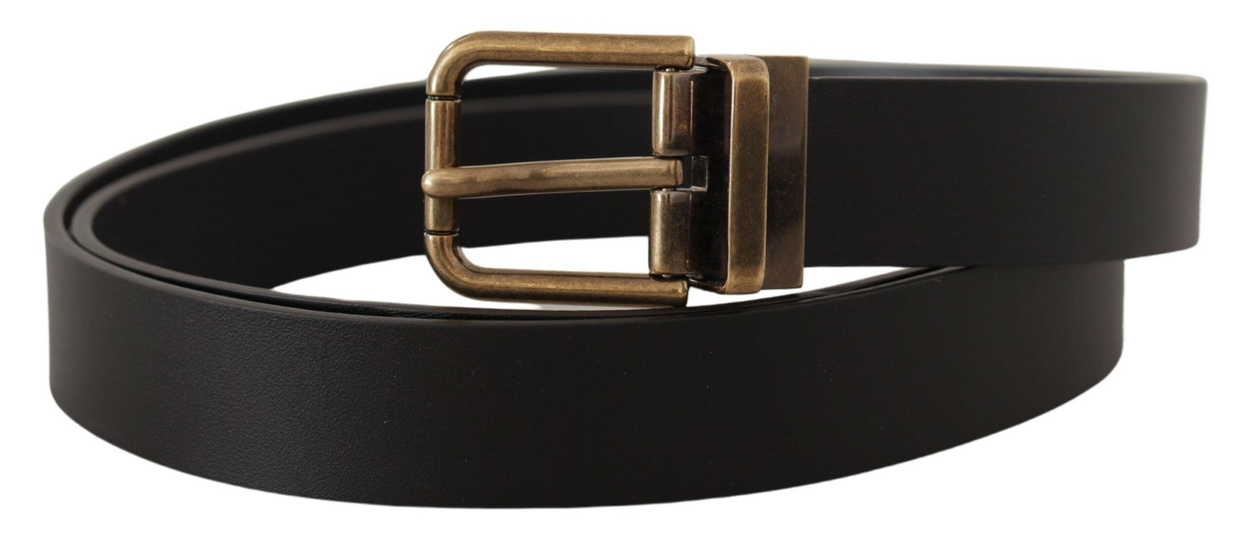 Dolce & Gabbana Black Leather Brass Metal Box Buckle Men's Belt
