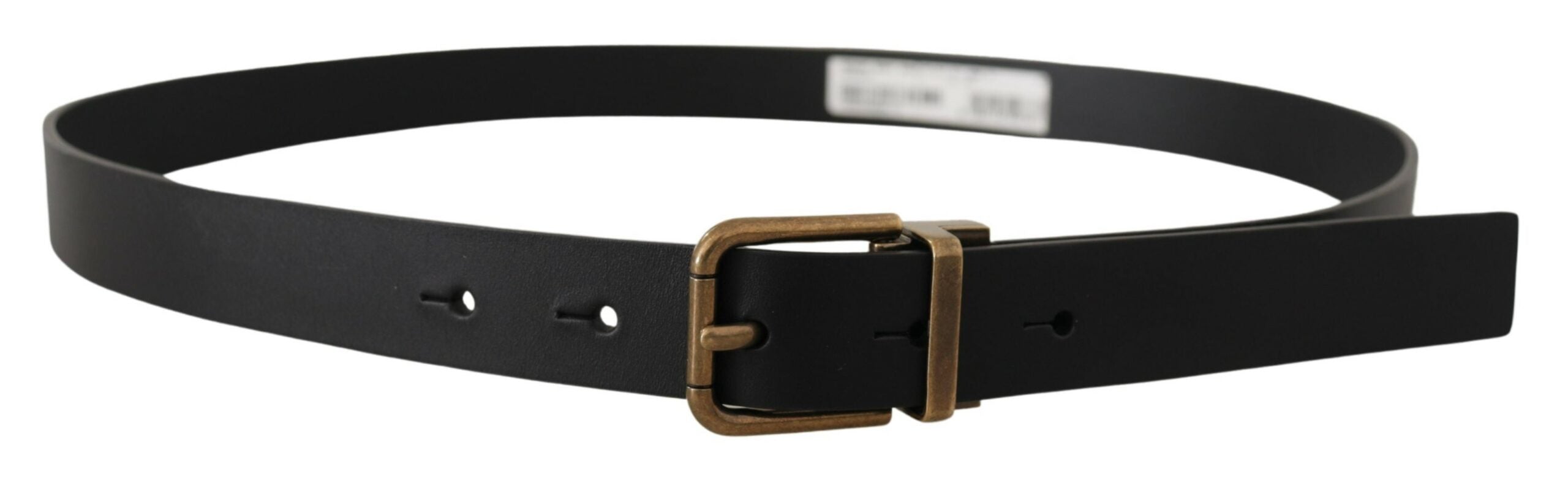 Dolce & Gabbana Black Leather Brass Metal Box Buckle Men's Belt