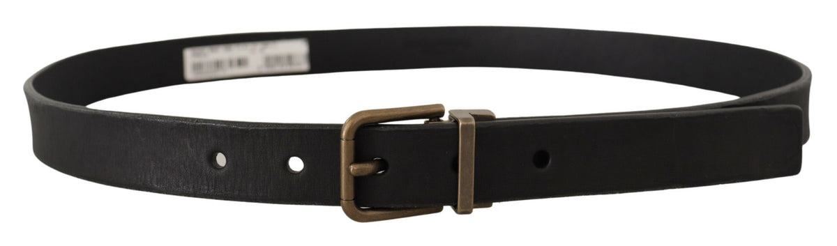 Dolce & Gabbana Black Leather Brass Metal Grain Buckle Classic Men's Belt