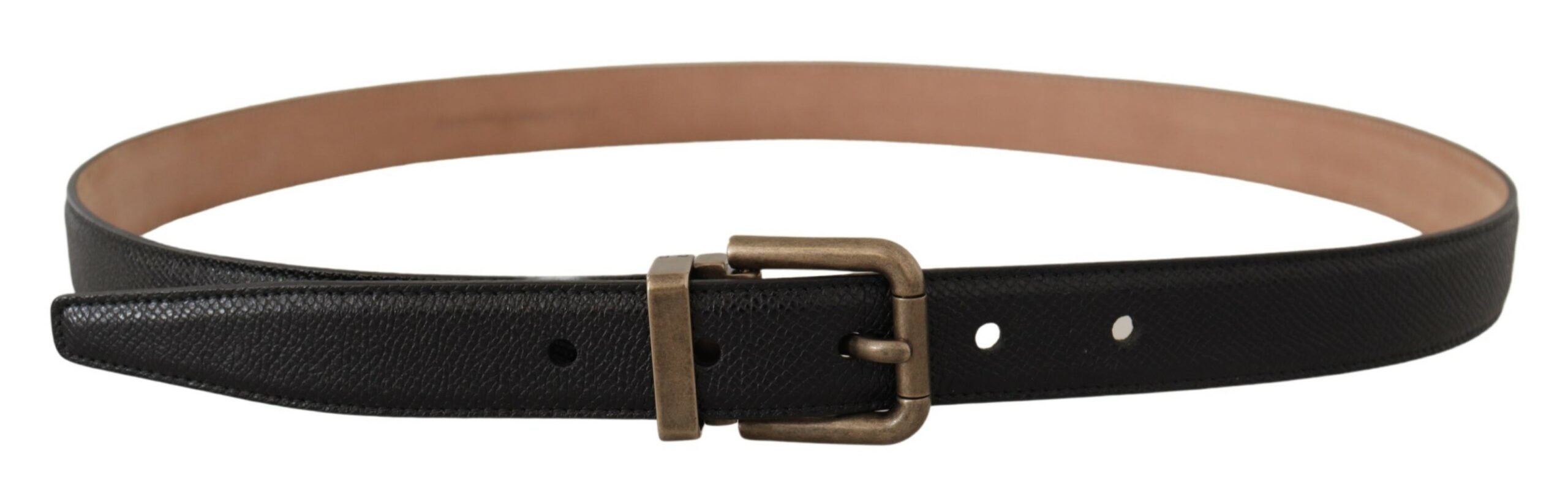 Dolce & Gabbana Elegant Black Leather Belt with Vintage Metal Men's Buckle