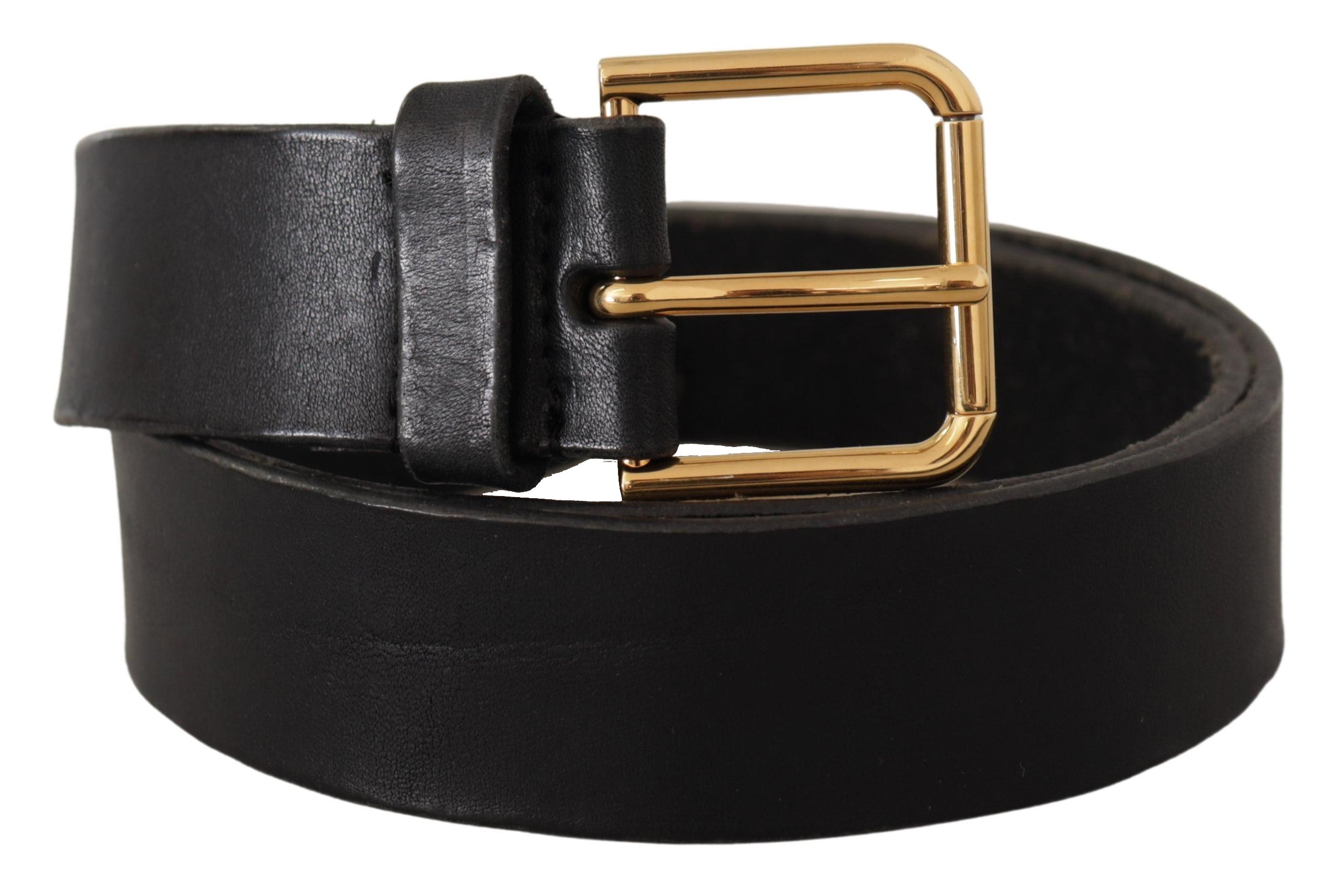 Dolce & Gabbana Elegant Black Leather Belt with Metal Men's Buckle
