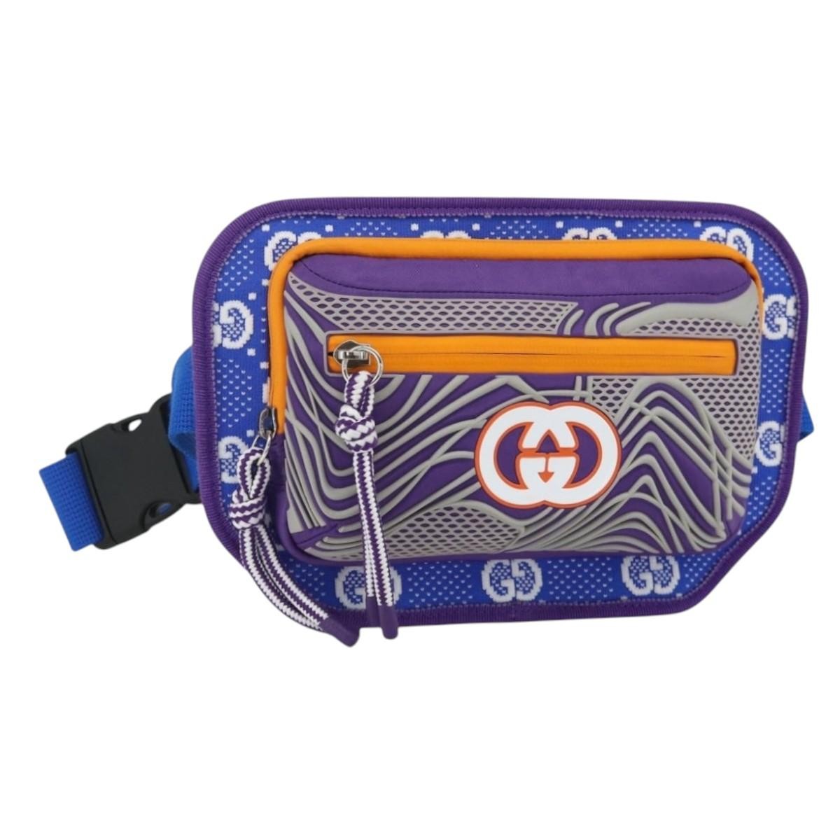 Gucci Panelled Front Pocket Belt Gg Jacquard Nylon And Rubber Purple Nylon Handbag (Pre-Owned)