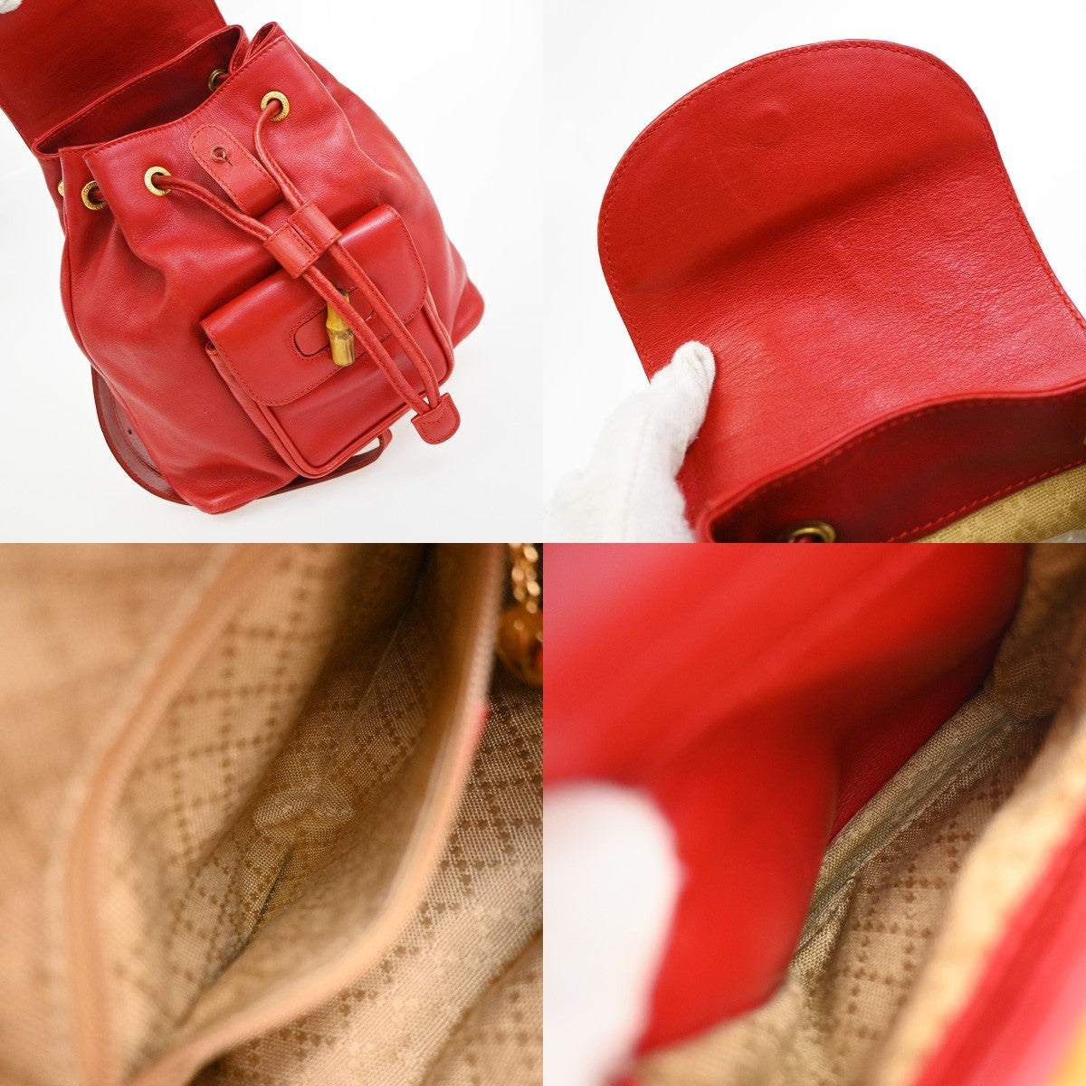 Gucci Vintage Bamboo Leather Red Leather Backpack Bag (Pre-Owned)