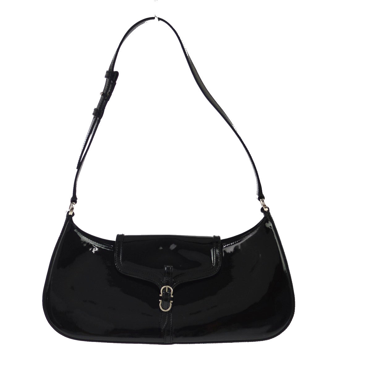 Salvatore Ferragamo Vintage Gancini Hobo Leather Black Patent_Leather Shoulder Bag Bag (Pre-Owned)