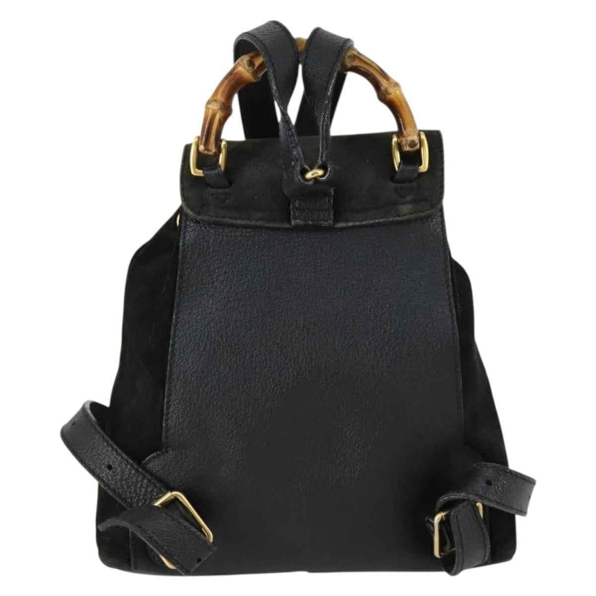 Gucci Vintage Bamboo Suede Black Leather Backpack Bag (Pre-Owned)