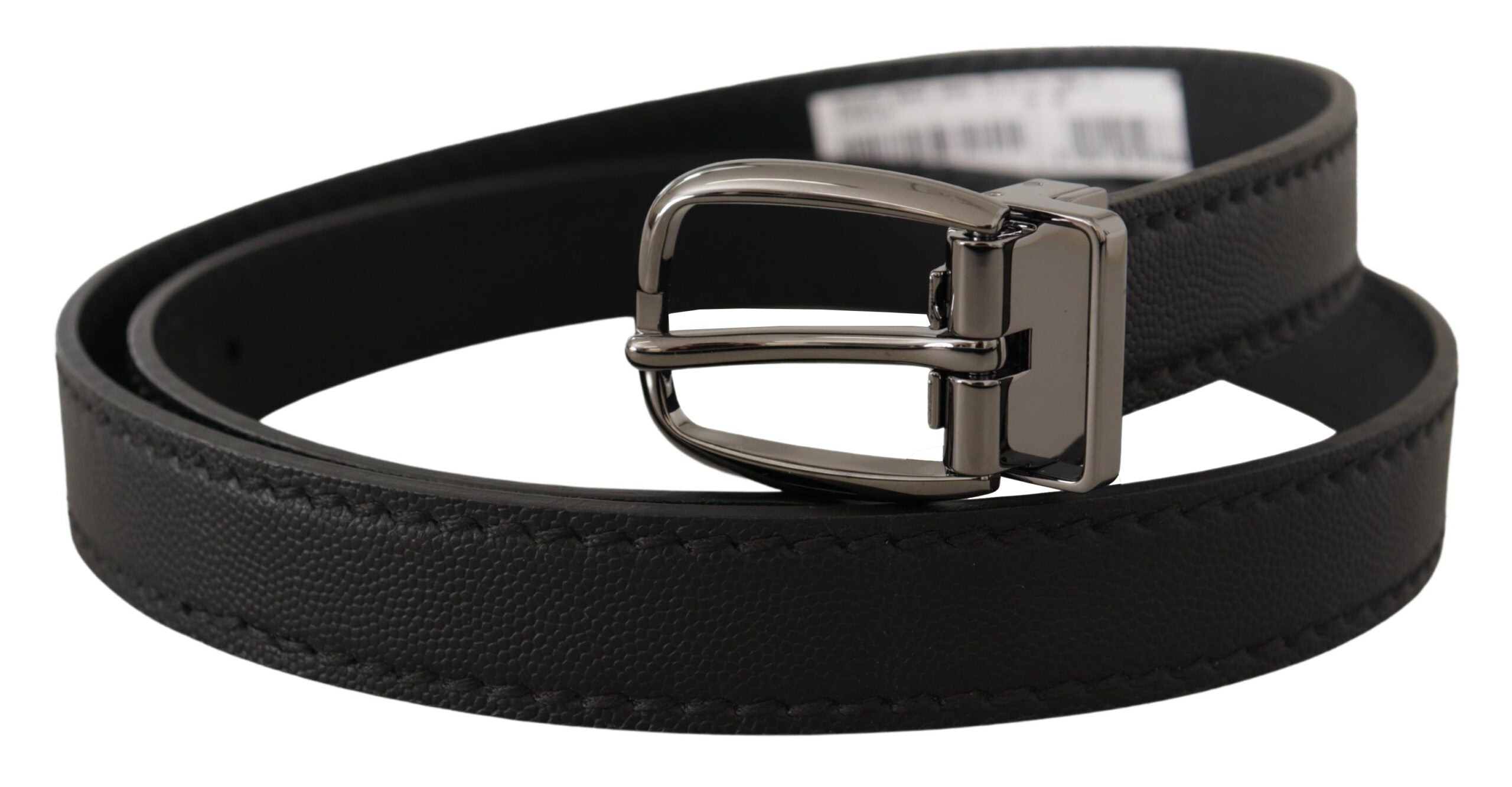 Dolce & Gabbana Black Leather Metal Logo Buckle Men's Belt
