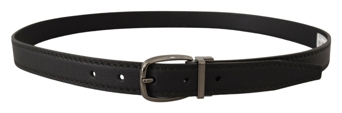 Dolce & Gabbana Black Leather Metal Logo Buckle Men's Belt