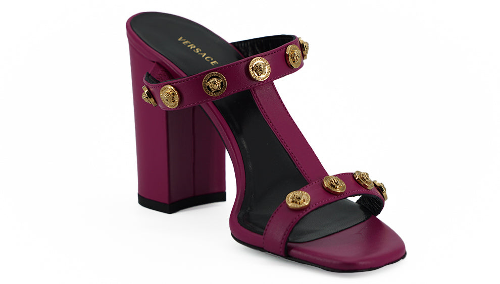 Versace Elegant Purple Calf Leather High Women's Sandals