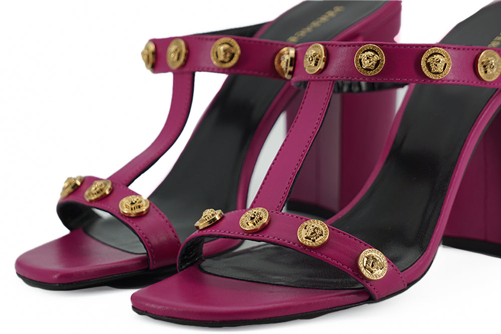 Versace Elegant Purple Calf Leather High Women's Sandals