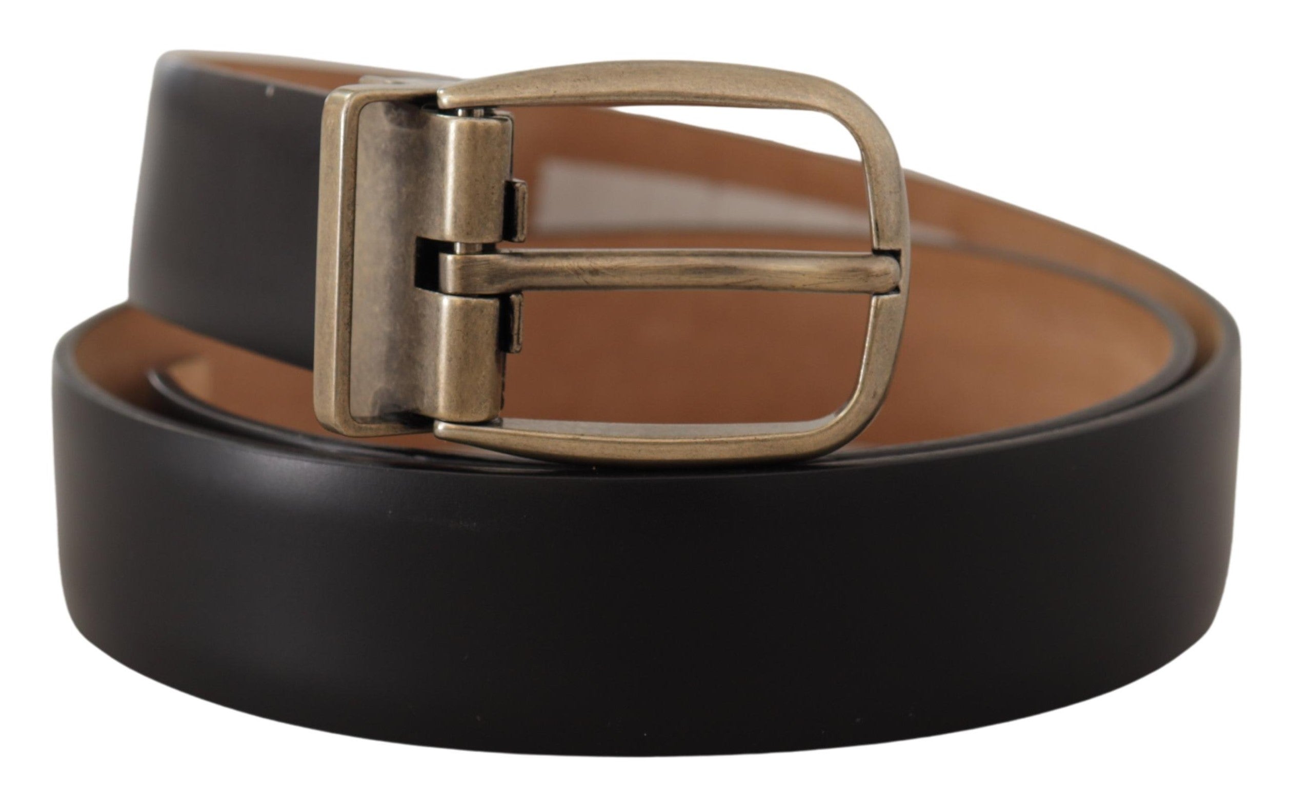 Dolce & Gabbana Black Brown Backend Leather Vintage Metal Buckle Men's Belt