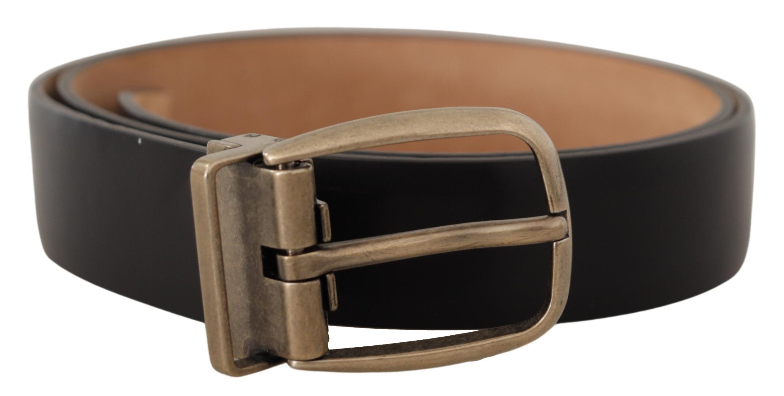 Dolce & Gabbana Black Brown Backend Leather Vintage Metal Buckle Men's Belt