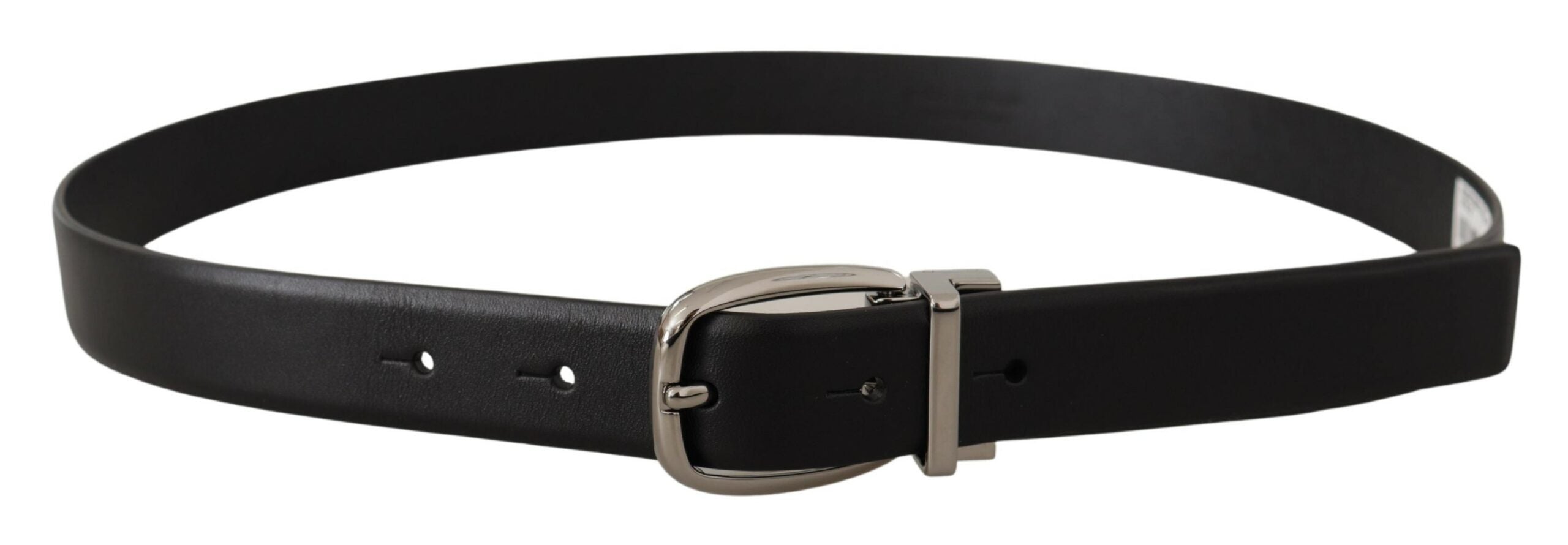 Dolce & Gabbana Black Leather Silver Metal Chrome Logo Buckle Men's Belt