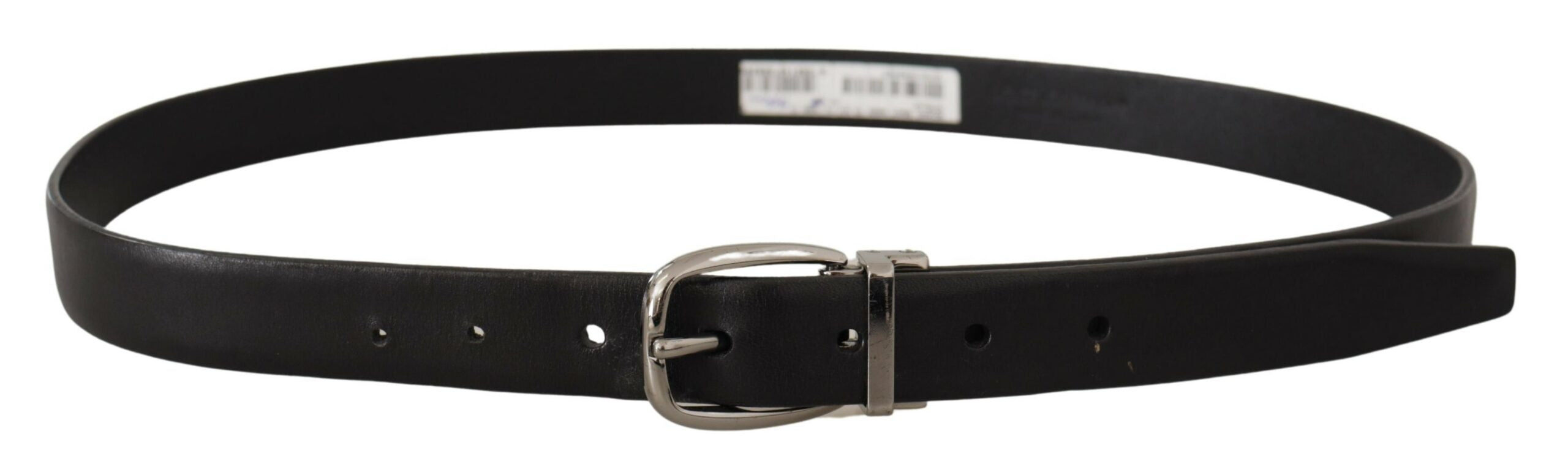Dolce & Gabbana Black Leather Chrome Logo Metal Buckle Men's Belt