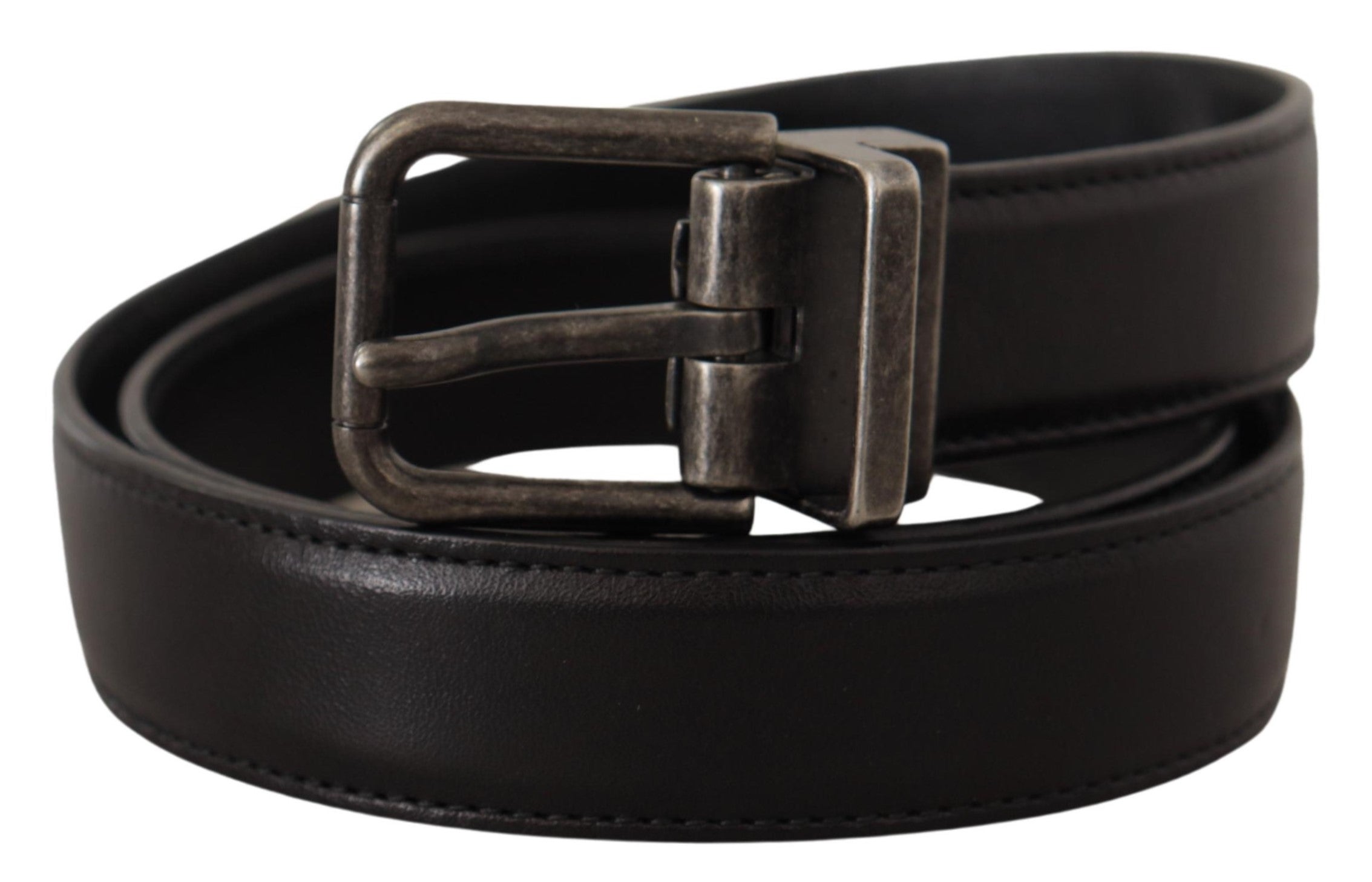 Dolce & Gabbana Black Calf Leather Logo Metal Buckle Men's Belt