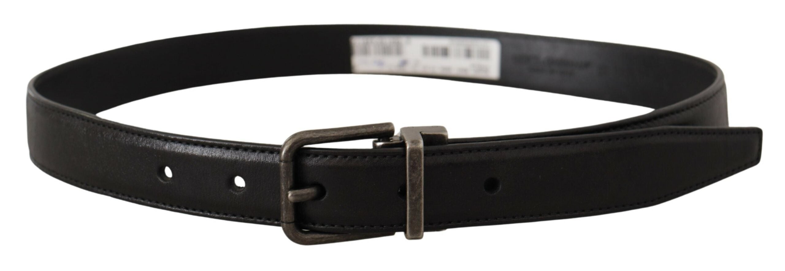 Dolce & Gabbana Black Calf Leather Logo Metal Buckle Men's Belt