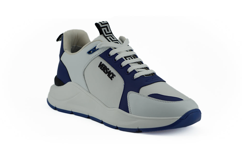 Versace Elegant Blue and White Leather Men's Sneakers