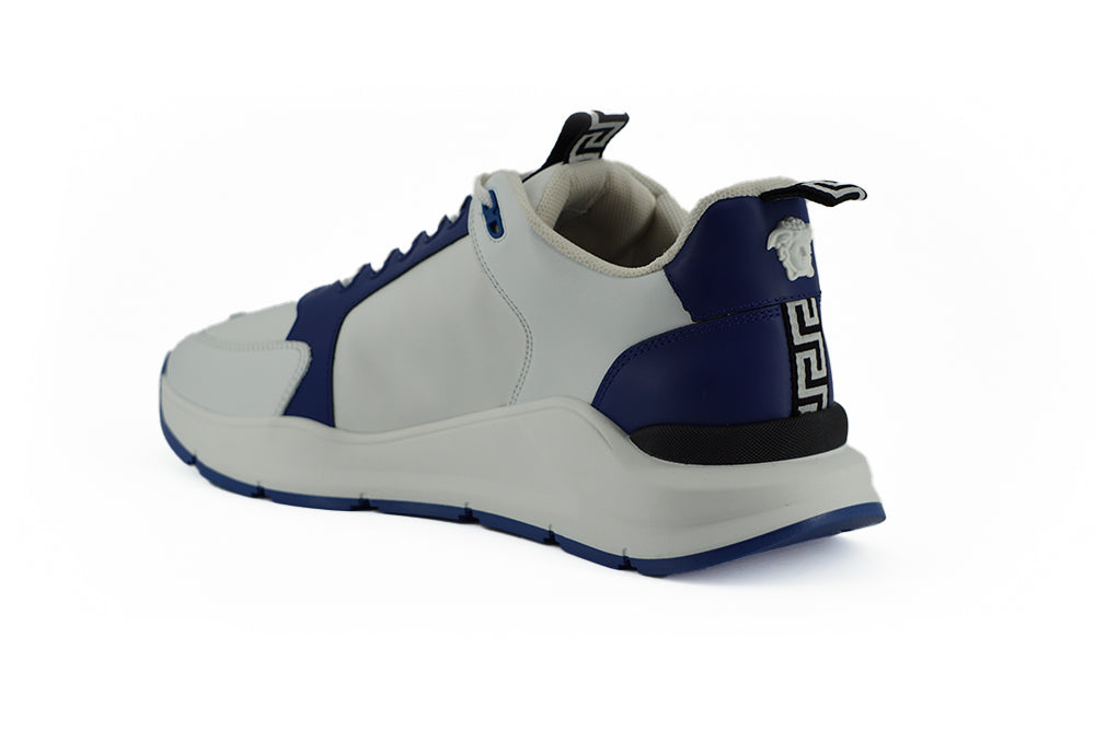 Versace Elegant Blue and White Leather Men's Sneakers