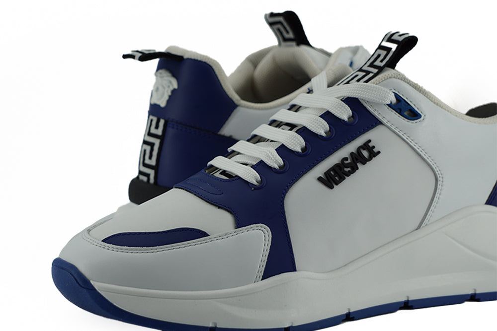 Versace Blue and White Calf Leather Men's Sneakers