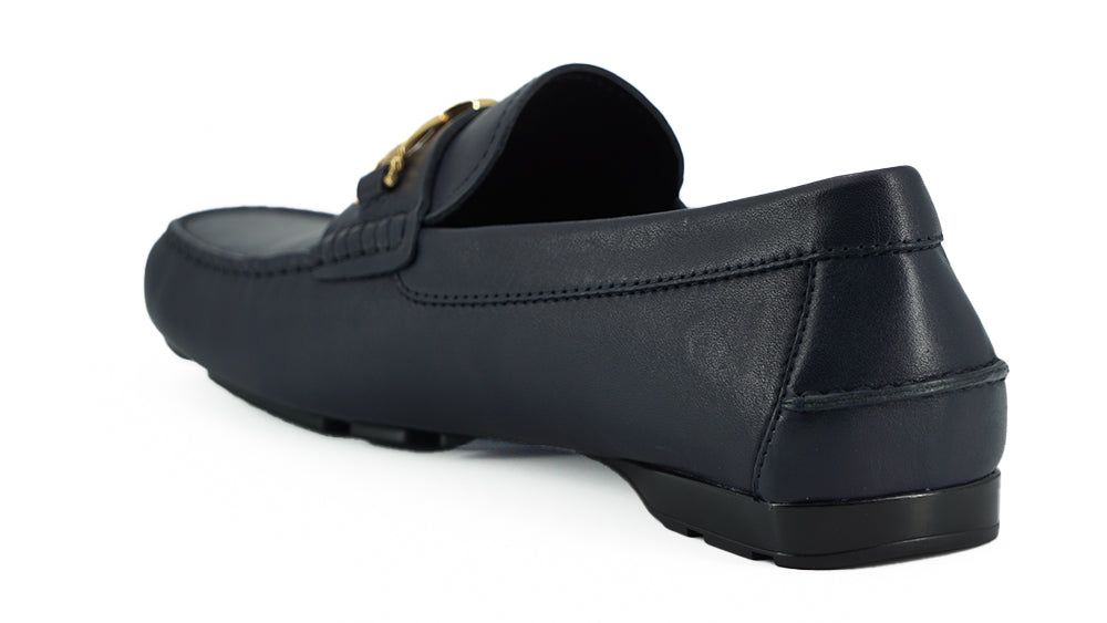 Versace Elegant Navy Blue Calf Leather Men's Loafers