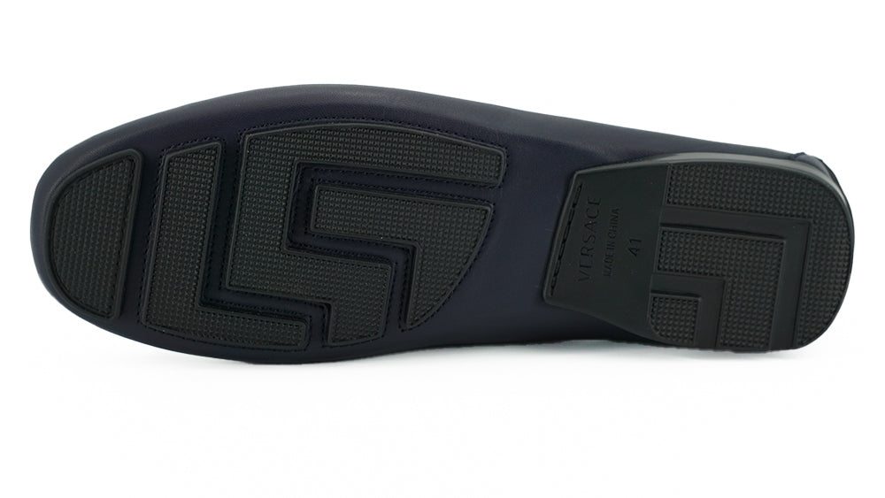 Versace Elegant Navy Blue Calf Leather Men's Loafers