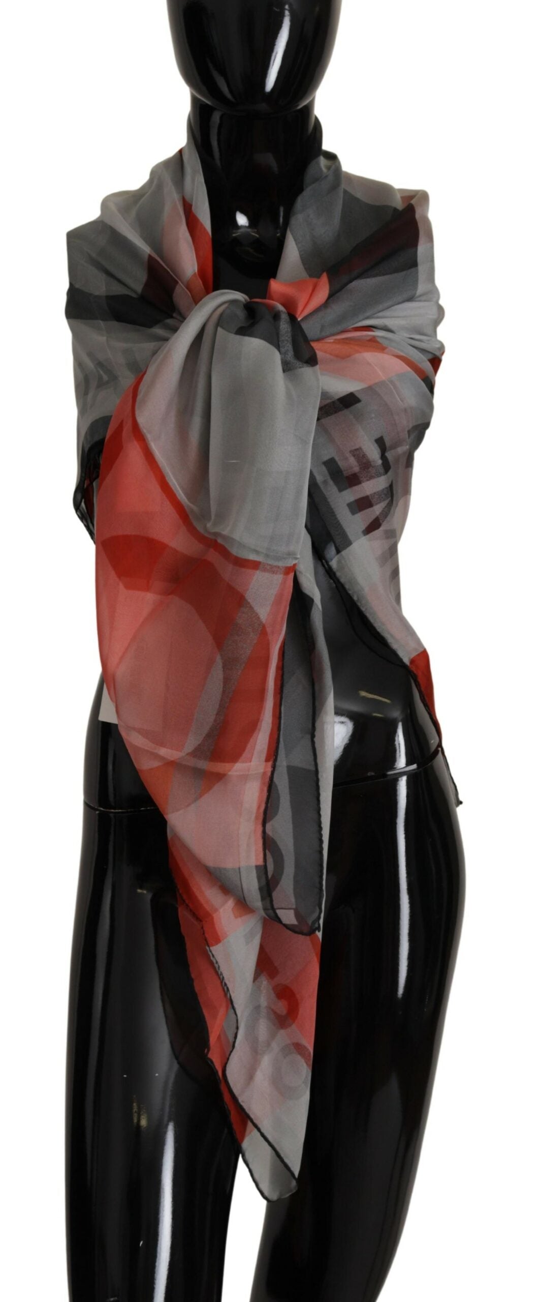 Costume National Gray Red Shawl Foulard Wrap Women's Scarf
