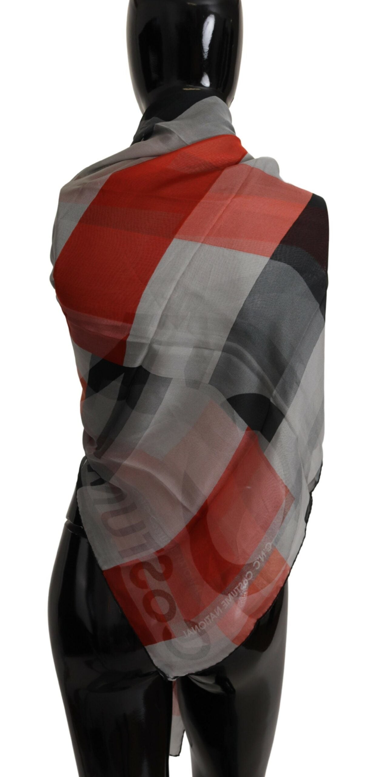 Costume National Gray Red Shawl Foulard Wrap Women's Scarf